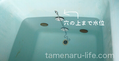 風呂釜の穴の上まで水を貯めたお風呂